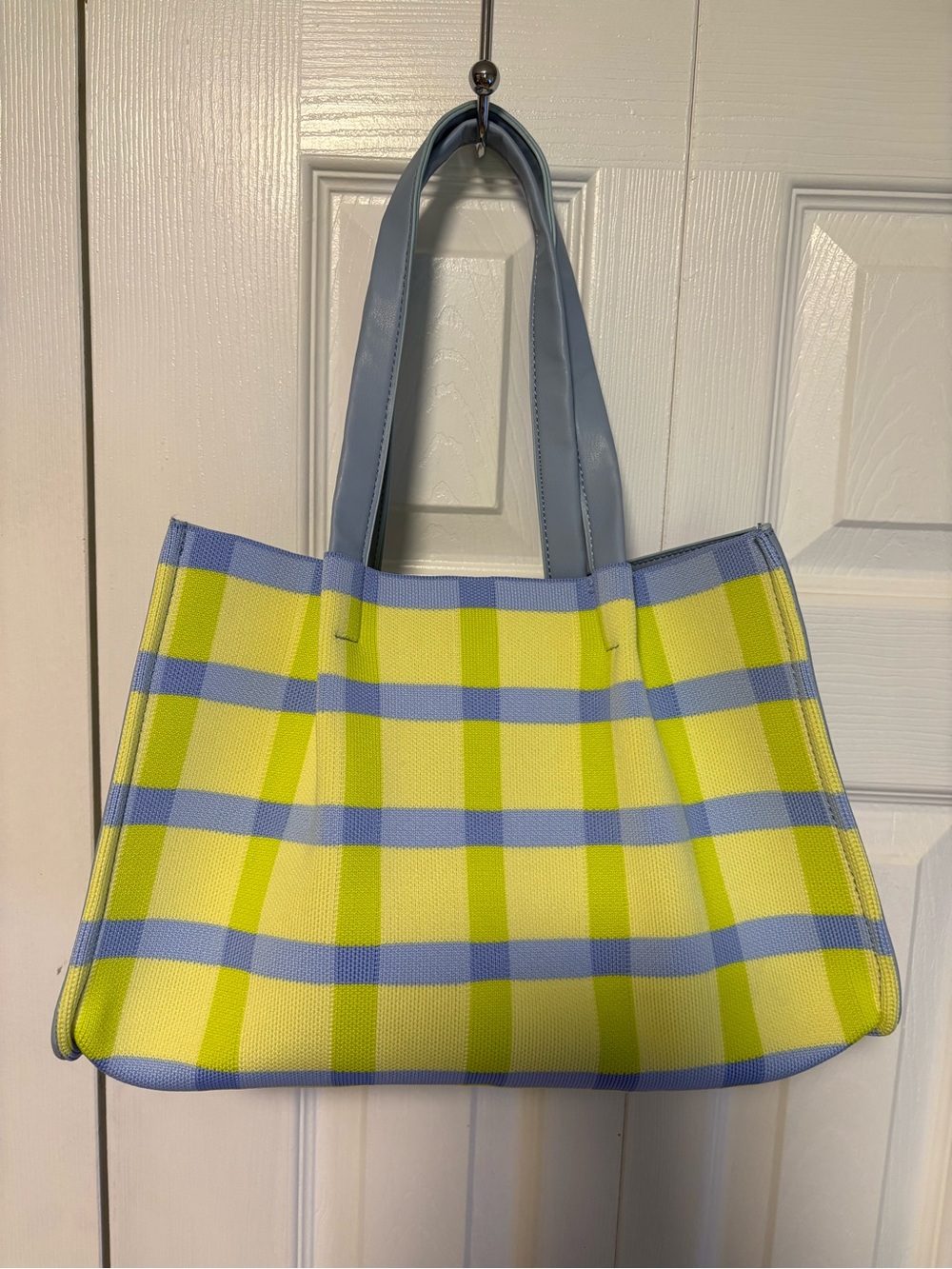 Pretty Blue and Yellow Plaid Tote Bag